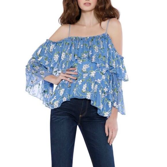 Alice + Olivia
Tia Floral-Print Ruffled Blue Blouse - Picture 7 of 11